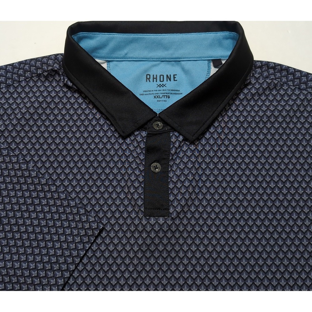 RHONE Performance Short Sleeve Polo Shirt Golf Blue All Over Print AOP XXL 2XL